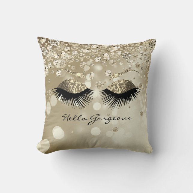 Cojín Decorativo Bonito diamante - Eyelash dorado y brotes (Anverso)