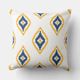 Cojín Decorativo Bonito Diseño de patrones Ikat Azul y amarillo