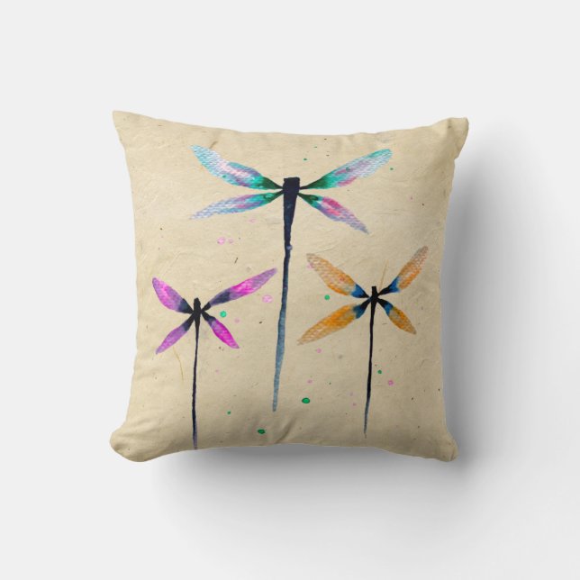 Cojín Decorativo Bonito dragonflies acuarela rústica (Anverso)