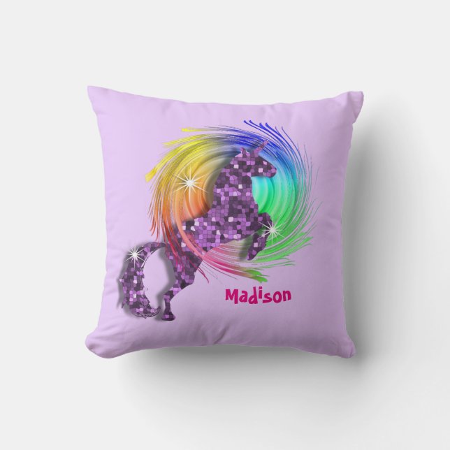 Cojín Decorativo Bonito Fantasy Rainbow Unicorn Personalizado (Anverso)