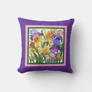 Cojín Decorativo Bonito floral, iris pintado sobre morado
