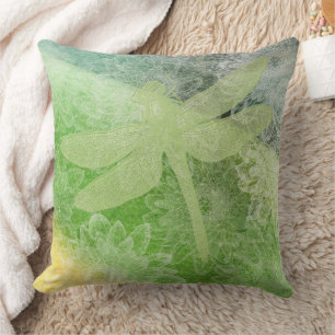 Cojín Decorativo Bonito Flores grandes de libélula verde