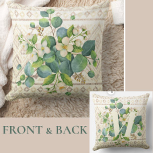 Cojín Decorativo Bonito Flores silvestres Monograma Marfil