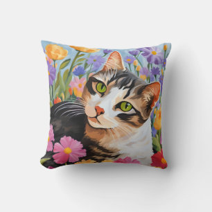 Cojín Decorativo Bonito gato con flores