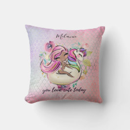 Cojín Decorativo Bonito Girly, te ves guapa hoy Unicorn Pink