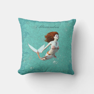 Cojín Decorativo Bonito Koi Sirena Nadando Subacuática