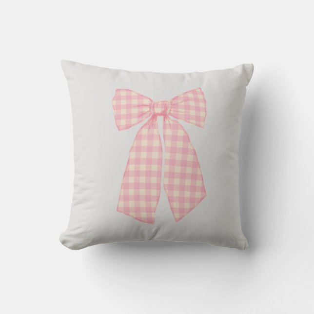 Cojín Decorativo Bonito moderno Rosa Gingham Romántica Coquette Bow (Anverso)