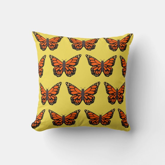 Cojín Decorativo Bonito Naranja amarillo mariposa brillante (Anverso)