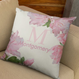 Cojín Decorativo Bonito Nombre Monograma Marfil Floral Rosa