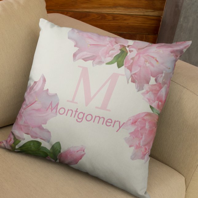 Cojín Decorativo Bonito Nombre Monograma Marfil Floral Rosa (Subido por el creador)