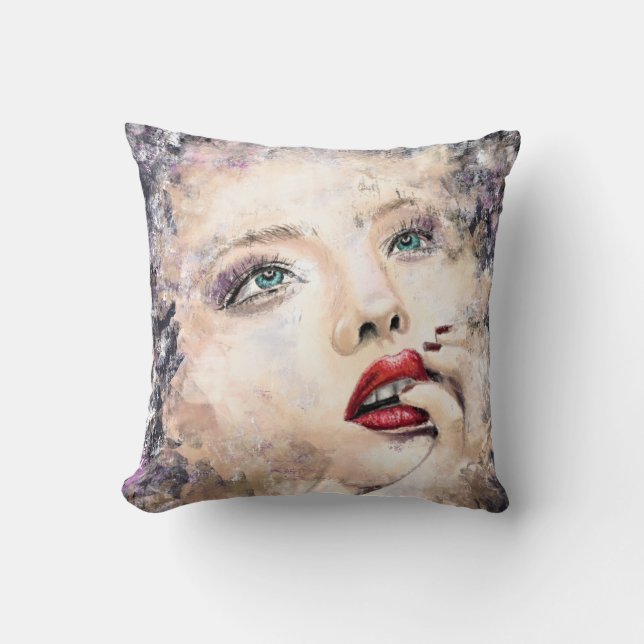 Cojín Decorativo Bonito Ojo Verde Mujer Resumen Pintura Original (Anverso)