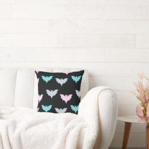 Cojín Decorativo Bonito Pastel Colores Bats Black Halloween