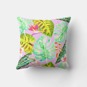 Cojín decorativo bonito Pastel Tropical Leaves