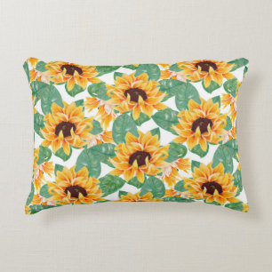 Cojín Decorativo Bonito Patrón amarillo y verde girasol