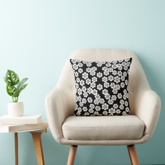 Cojín Decorativo Bonito Patrón de impresión floral en blanco y negr