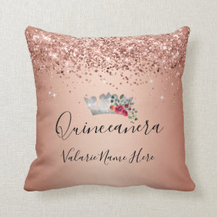 Cojín decorativo bonito Purpurina Rosa Quinceañe
