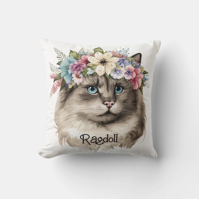 Cojín Decorativo Bonito Ragdoll Cat Floral personalizada (Anverso)