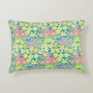 Cojín Decorativo Bonito Rosa, Azul, Primrosis Amarilla Pilar de Ace