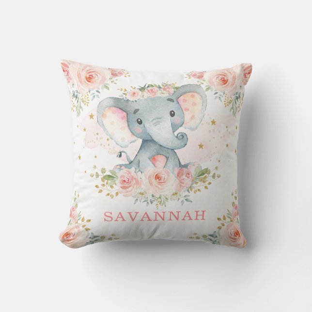 Cojín Decorativo Bonito Rosa Rubor Elephant Baby Nursery (Anverso)