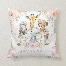 Cojín Decorativo Bonito Rosa Rubor Jungle Safari Animales Bebés