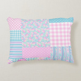 Cojín Decorativo Bonito Roses Rosa Faux Patchwork Acento Pillow