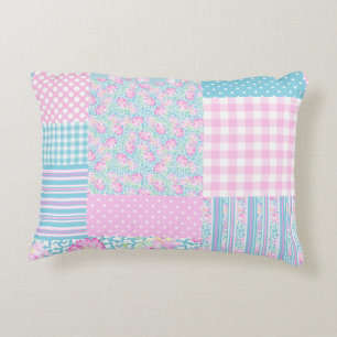 Cojín Decorativo Bonito Roses Rosa Faux Patchwork Acento Pillow