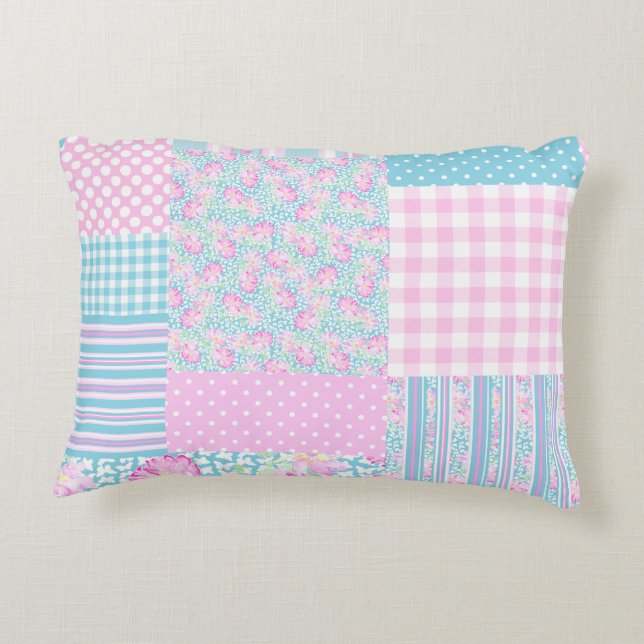 Cojín Decorativo Bonito Roses Rosa Faux Patchwork Acento Pillow (Reverso)