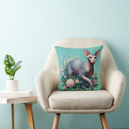Cojín Decorativo Bonito Sfinx Cat & Flores