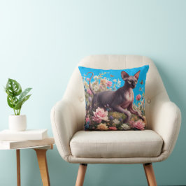 Cojín Decorativo Bonito Sfinx Cat & Flores