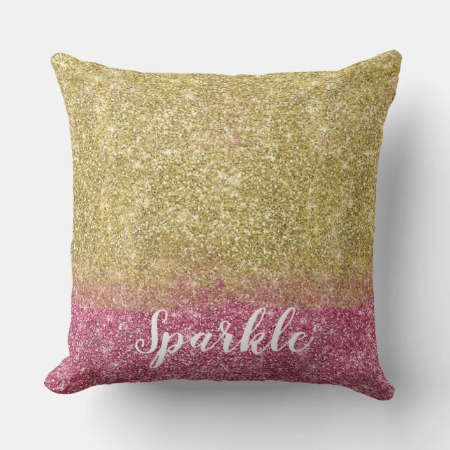 Cojín Decorativo Bonito Sparkle Gold Pink Faux Purpurina (Anverso)