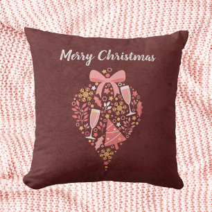 Cojín Decorativo Bonito Vino Champagne Rosa Feliz Navidad