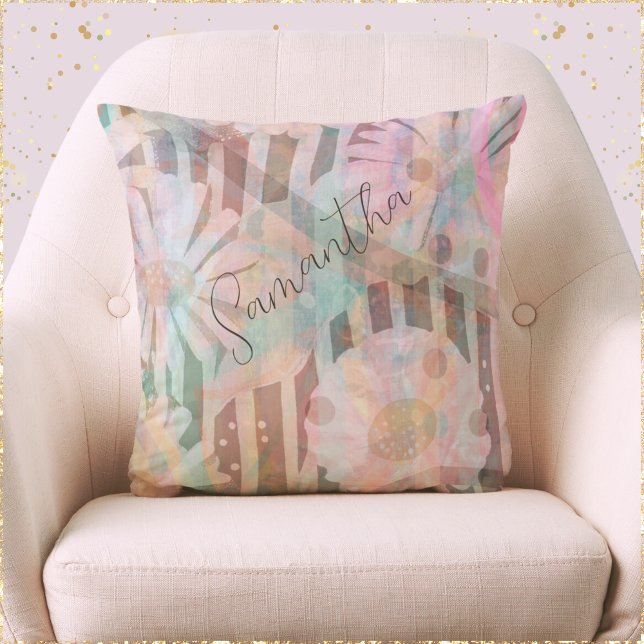 Cojín Decorativo Bonito Vintage Daisies (Pretty Vintage Daisies Throw Pillow. Stylish and Chic. Add Your Name to Make it Your Own!)