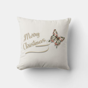 Cojín Decorativo Bonito Vintage Feliz Navidad Mariposa Dorada
