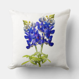Cojín Decorativo Bonitos Bluebonnets de Texas sobre blanco, almohad