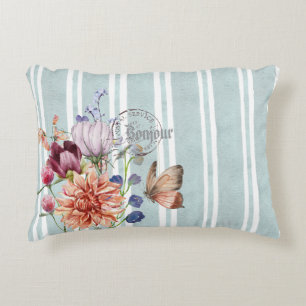 Cojín Decorativo Bonjour Decoración floral franjas francesas Relax