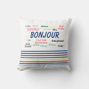 Cojín Decorativo Bonjour Hello Varias franjas de lenguajes