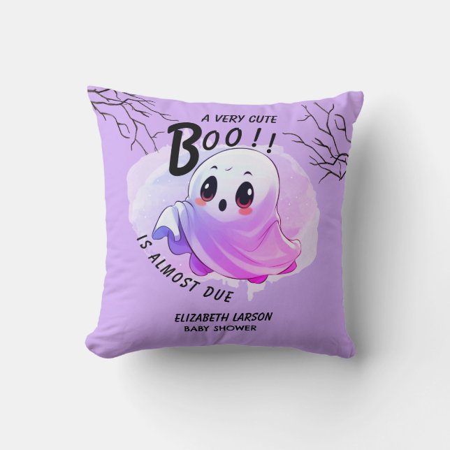 Cojín Decorativo Boo Baby Shower Halloween Purple Themed Fiesta (Anverso)
