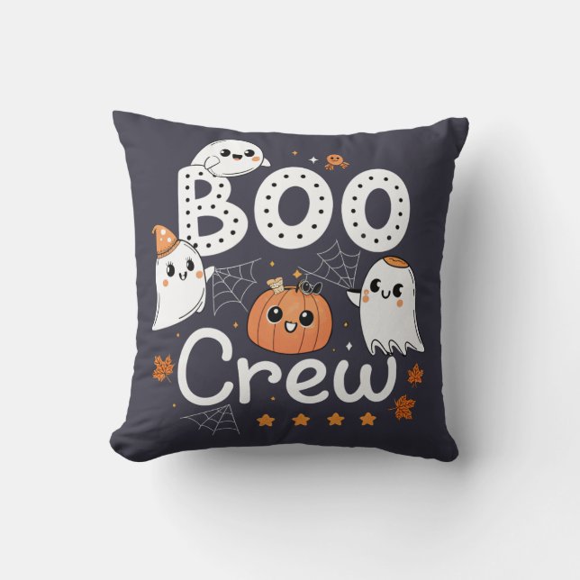 Cojín Decorativo Boo Crew Cute Fantasma de Halloween y Calabaza (Anverso)