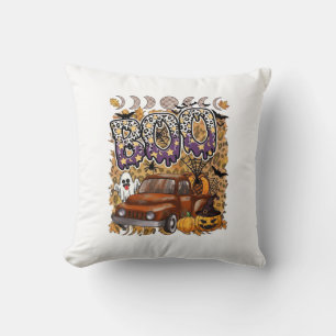 Cojín Decorativo Boo Halloween Camión Antiguo Fantasma Calabazas Le