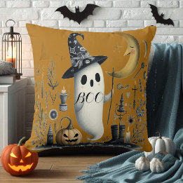 Cojín Decorativo Boo Halloween Fantasma Noche Estrellada Media Luna