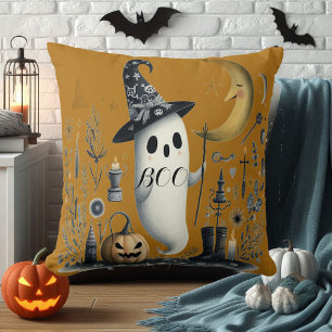 Cojín Decorativo Boo Halloween Fantasma Noche Estrellada Media Luna