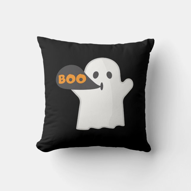Cojín Decorativo Boo Halloween naranja y blanco  (Anverso)