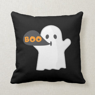 Cojín Decorativo Boo Halloween naranja y blanco 