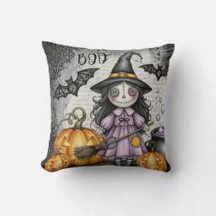 Cojín Decorativo Boo y bruja linda y linternas