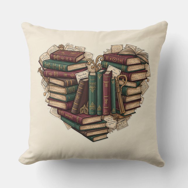 Cojín Decorativo Book Lover Heart Throw Pillow (Anverso)