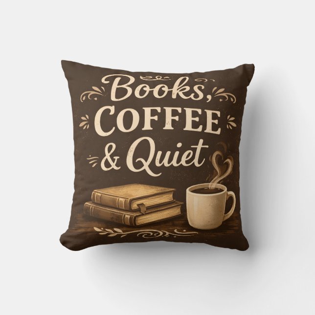 Cojín Decorativo Books, Coffee & Quiet – Dark Academia Book Lover (Anverso)