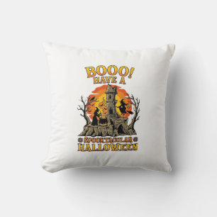 Cojín Decorativo Booo Espeluznante Halloween Bruja Caldero Castillo