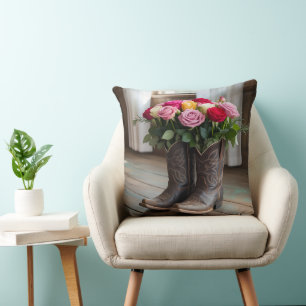 Cojín Decorativo Boots rústicos de vaquero con flores - País occide