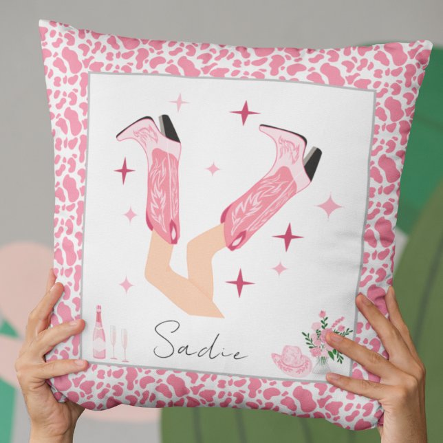 Cojín Decorativo Boots y burbujas de Cowboy rosados personalizados (Subido por el creador)