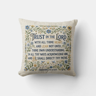 Cojín Decorativo Bordado Confía en el Señor Proverbios 3:5-6 KJV
